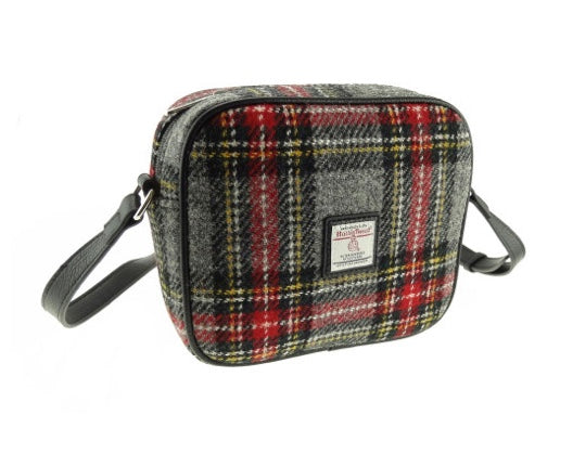 Harris Tweed Small Crossbody Shoulder Purse Bag - Gray Red Check Plaid