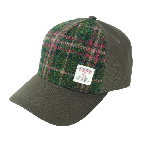 Harris Tweed and Cotton Ball Cap - Green / Pink Plaid