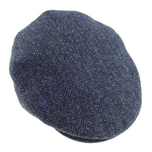 Harris Tweed Flat Cap - Navy Blue Herringbone