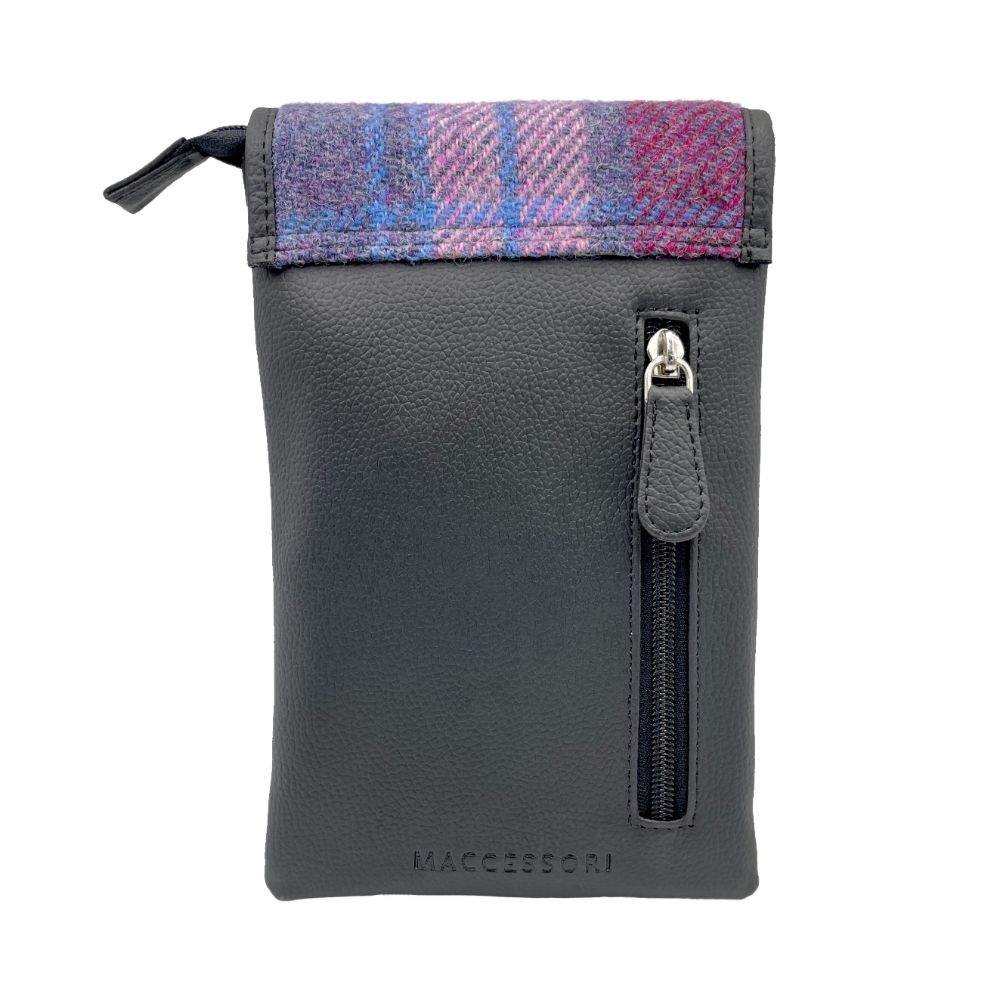 Harris Tweed Mini Crossbody Purse Bag - Pink Blue Plaid