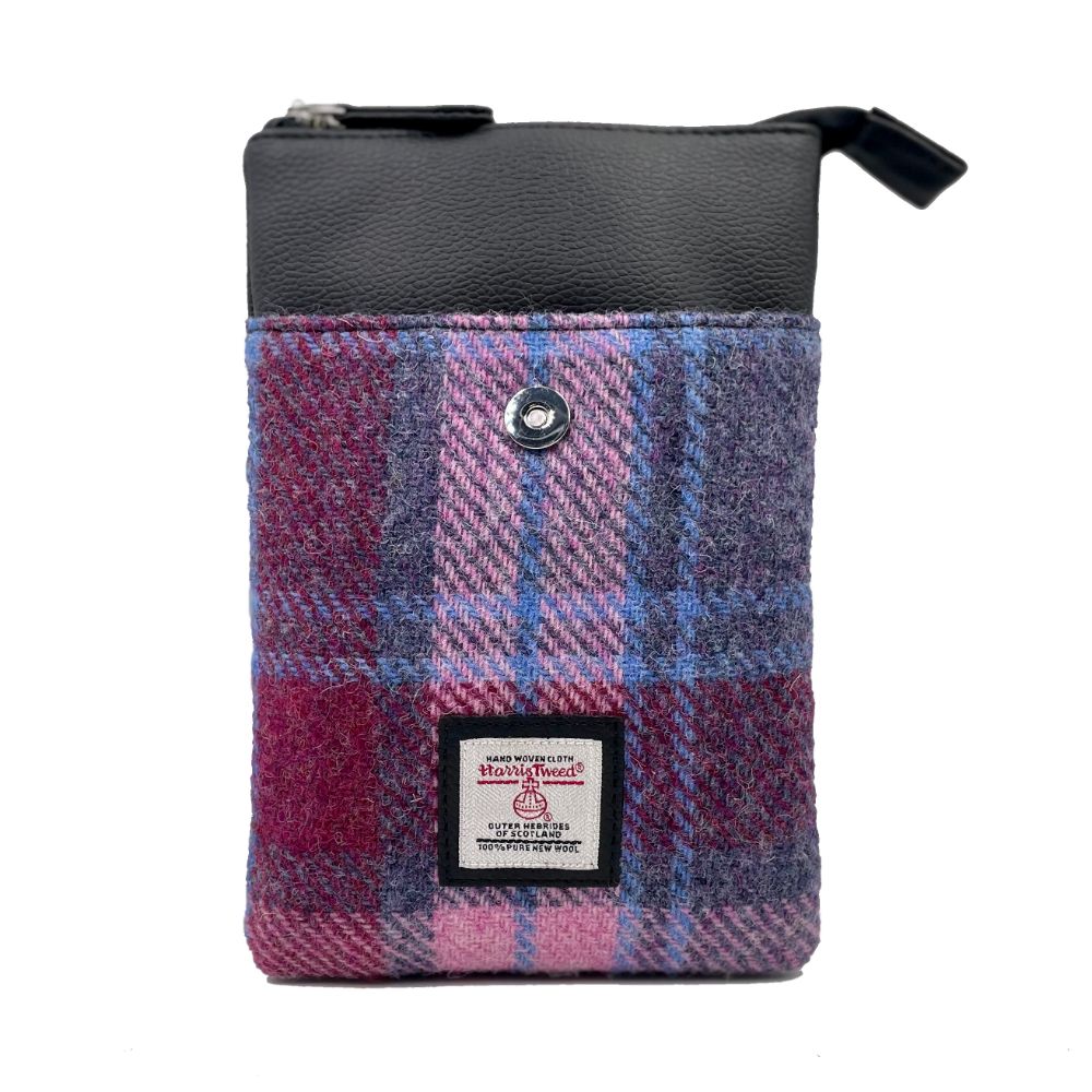 Harris Tweed Mini Crossbody Purse Bag - Pink Blue Plaid