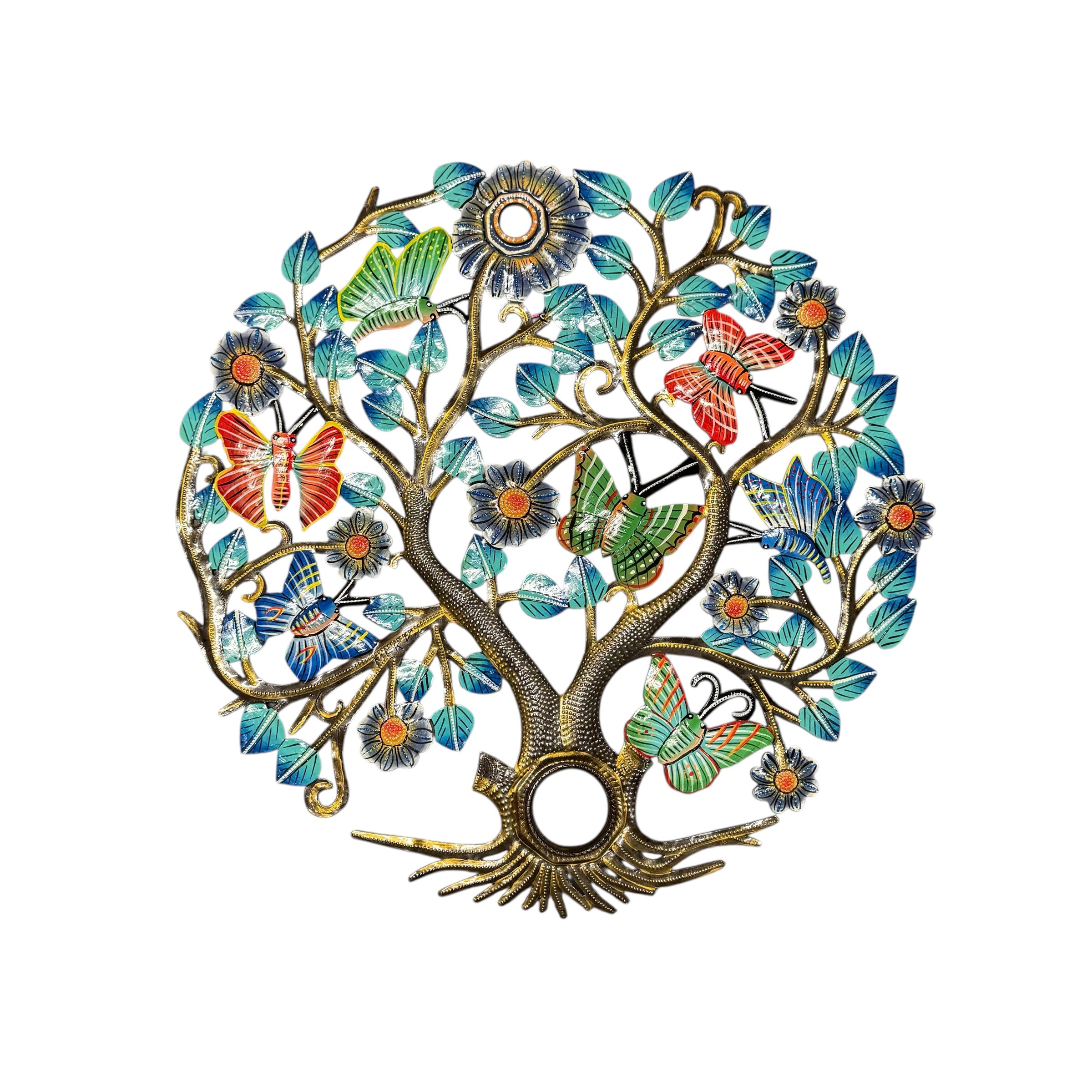 Handmade Recycled Steel Barrel Lid Tree of Life Metal Wall Decor Butterfly