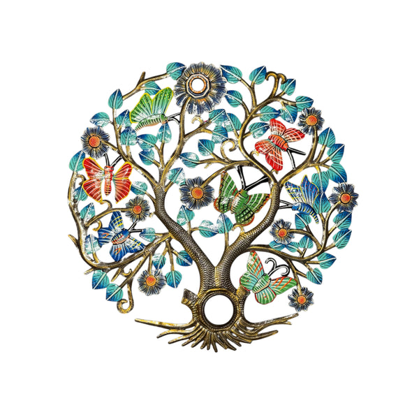 Handmade Recycled Steel Barrel Lid Tree of Life Metal Wall Decor Butterfly