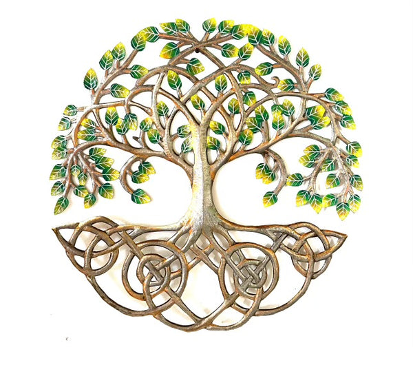 Handmade Recycled Steel Barrel Celtic Roots Tree of Life Metal Wall Decor Green