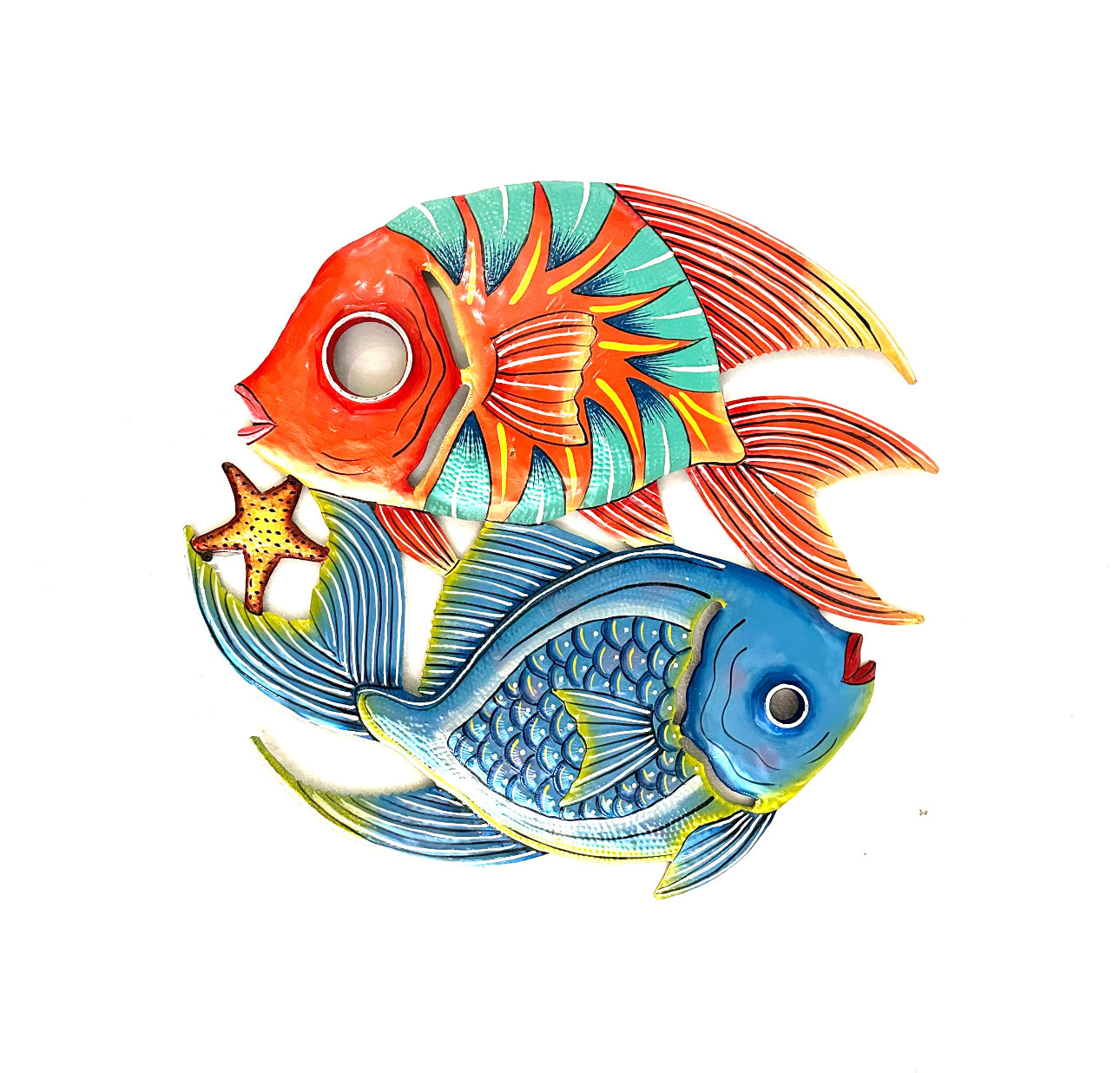 Handmade Recycled Steel Barrel Lid 2 Fish Metal Wall Decor