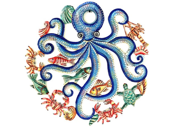 Handmade Recycled Oil Drum Top Metal Octopus Wall Decor
