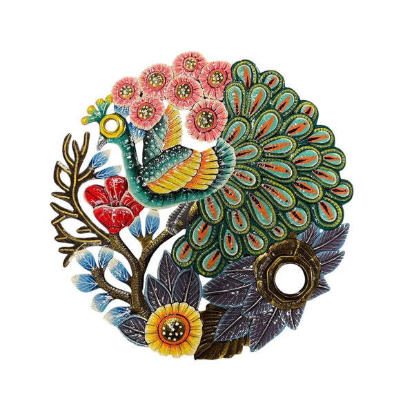 Handmade Recycled Oil Drum Top Metal Wall Art Peacock