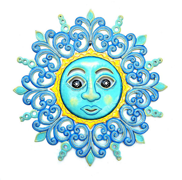 Handmade Recycled Steel Barrel Turquoise Blue Sun