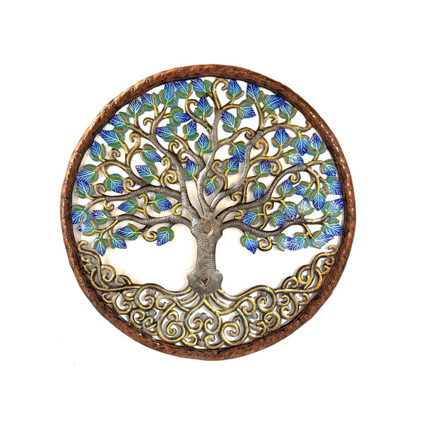 Handmade Recycled Steel Barrel Tree of Life Metal Wall Decor Blue