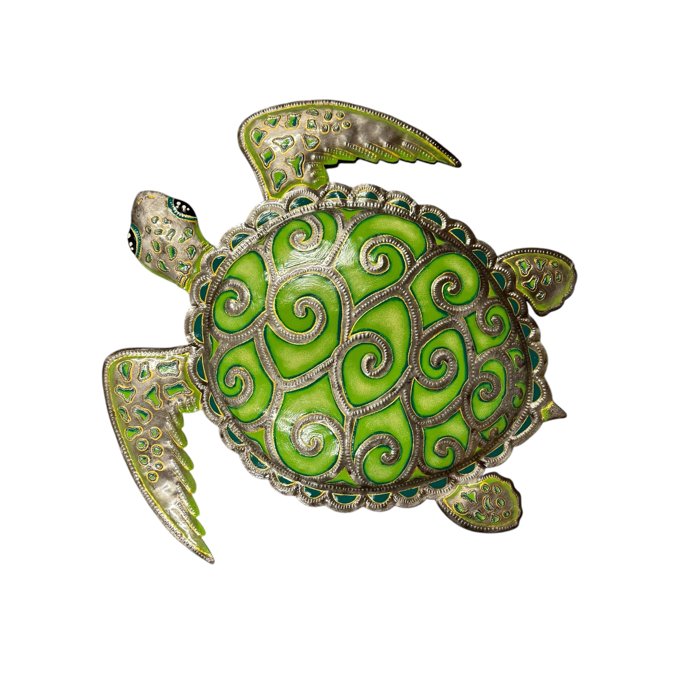 Handmade Recycled Steel Barrel Metal Sea Turtle Wall Decor Green