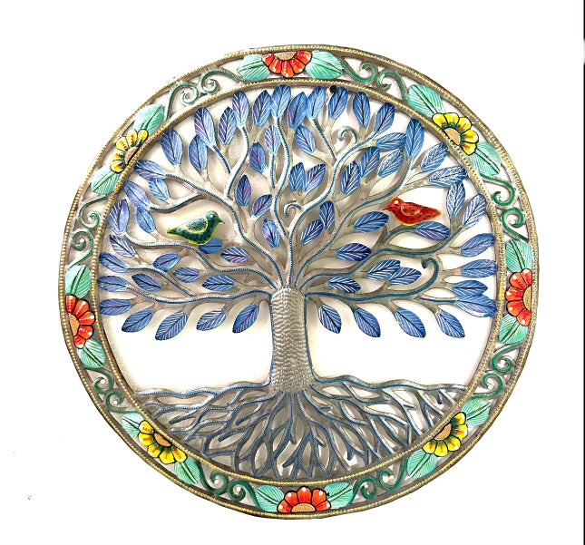 Handmade Tree of Life Metal Wall Decor Blue Silver