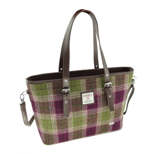 Harris Tweed Large Tote Purse Bag - Green Purple Plaid