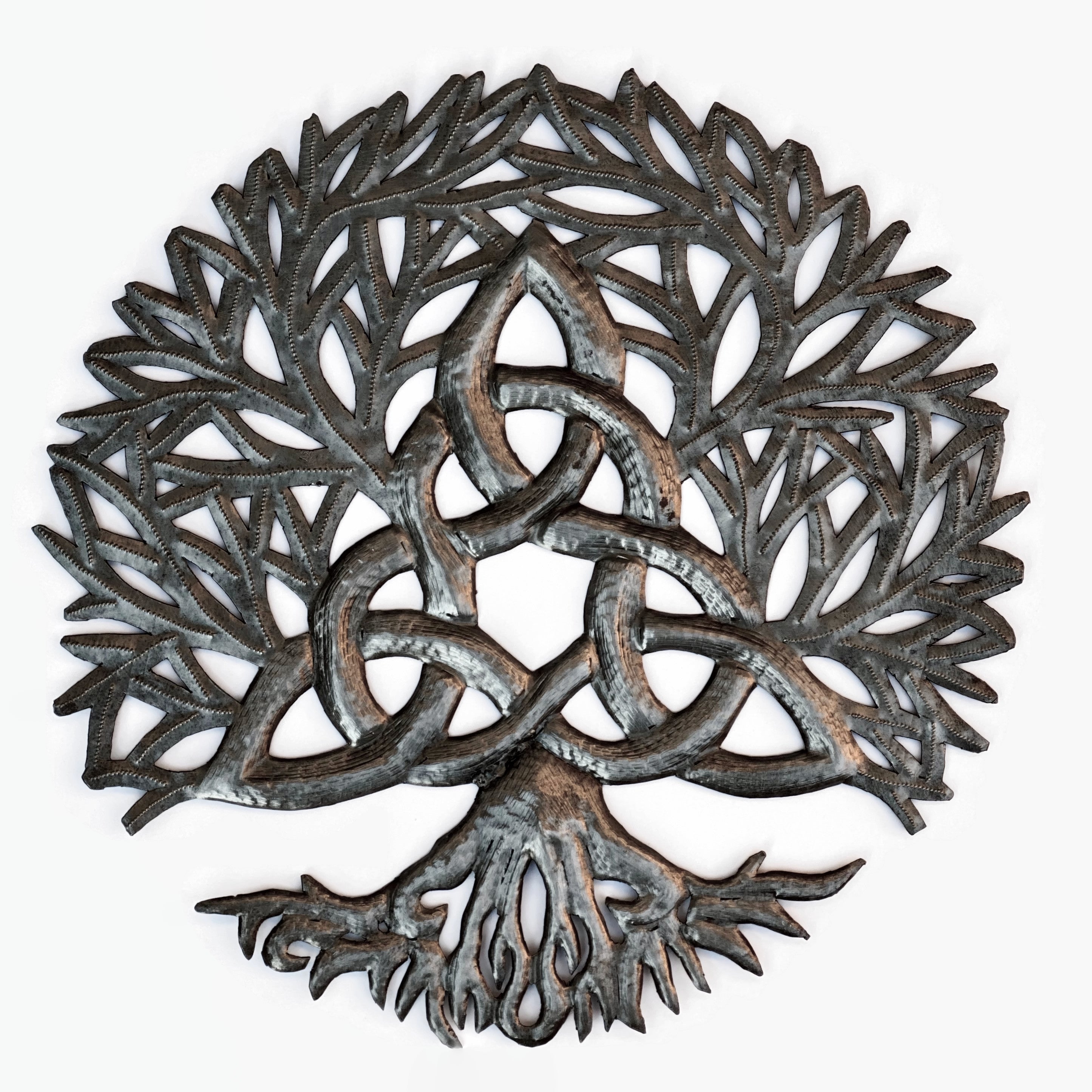 Handmade Recycled Steel Barrel Celtic Trinity Knot Tree of Life Metal Wall Decor