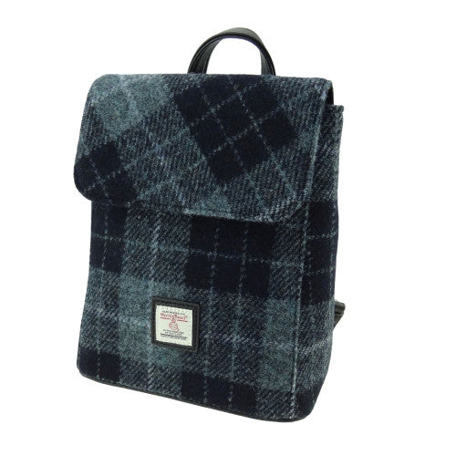 Harris Tweed Plaid Backpack - Gray Black Check Plaid