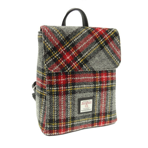 Harris Tweed Plaid Backpack - Gray Red Black Check Plaid