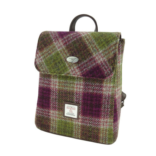 Harris Tweed Plaid Backpack - Green / Purple Plaid