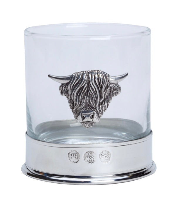 Handmade Pewter Rocks Glass - Scottish Highland Cow