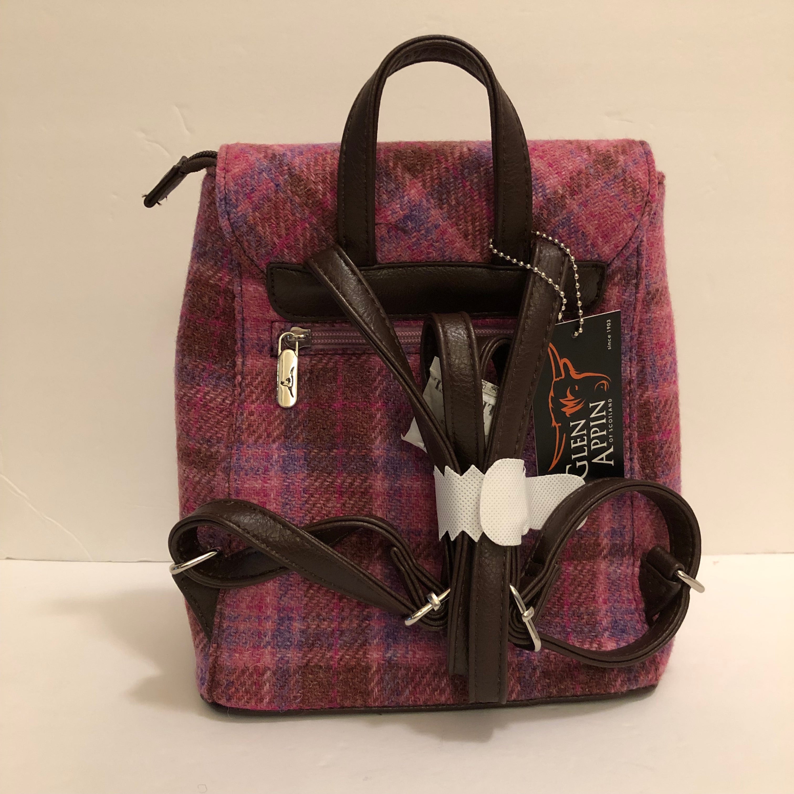 Harris Tweed Plaid Backpack - Pink / Blue