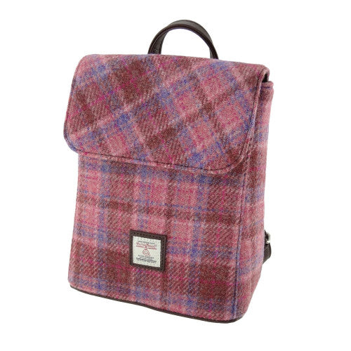 Harris Tweed Plaid Backpack - Pink / Blue