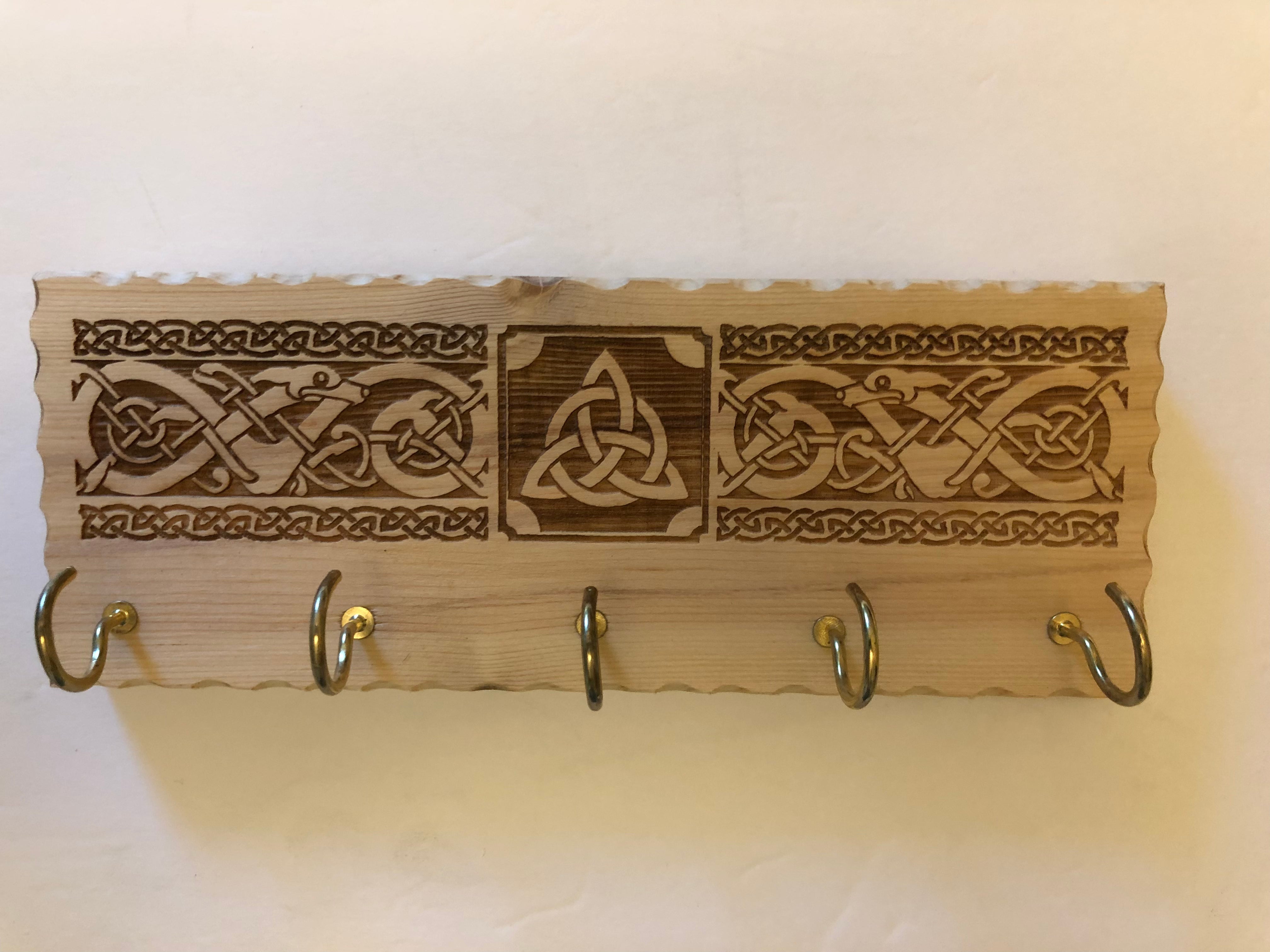 Decorative Celtic Wooden Wall Mounted Key Hanger - Natural